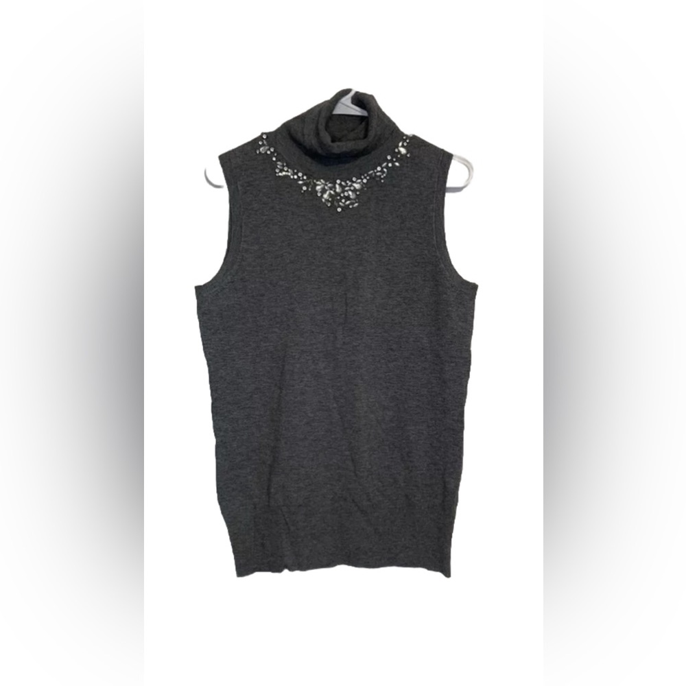 BCBG Maxazria Size LG rhinestone-embellished Turtleneck Sleeveless Sweater Vest